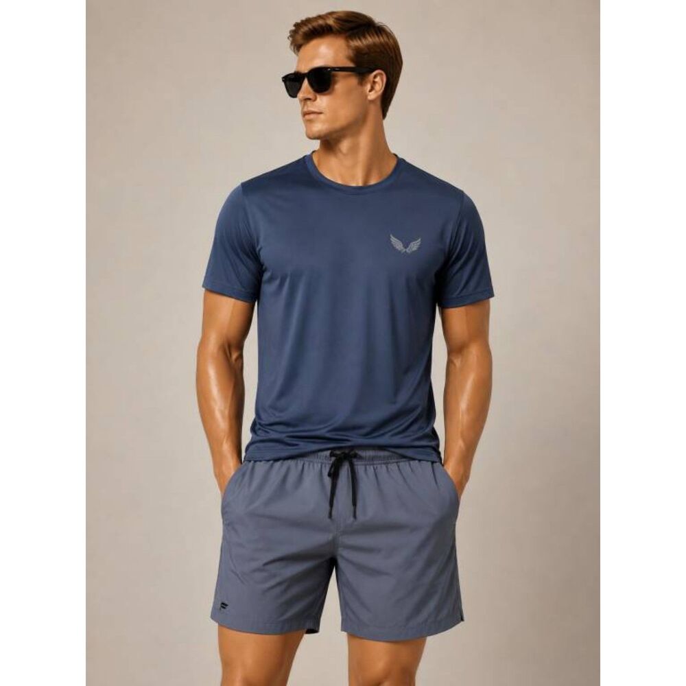 Fabletics The Kevin Men's M 7" Athletic Shorts Grey-Blue Elastic Waist